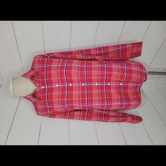 American Eagle Outfitters small pink & purple plaid cotton button down shirt - Picture 1 of 4
